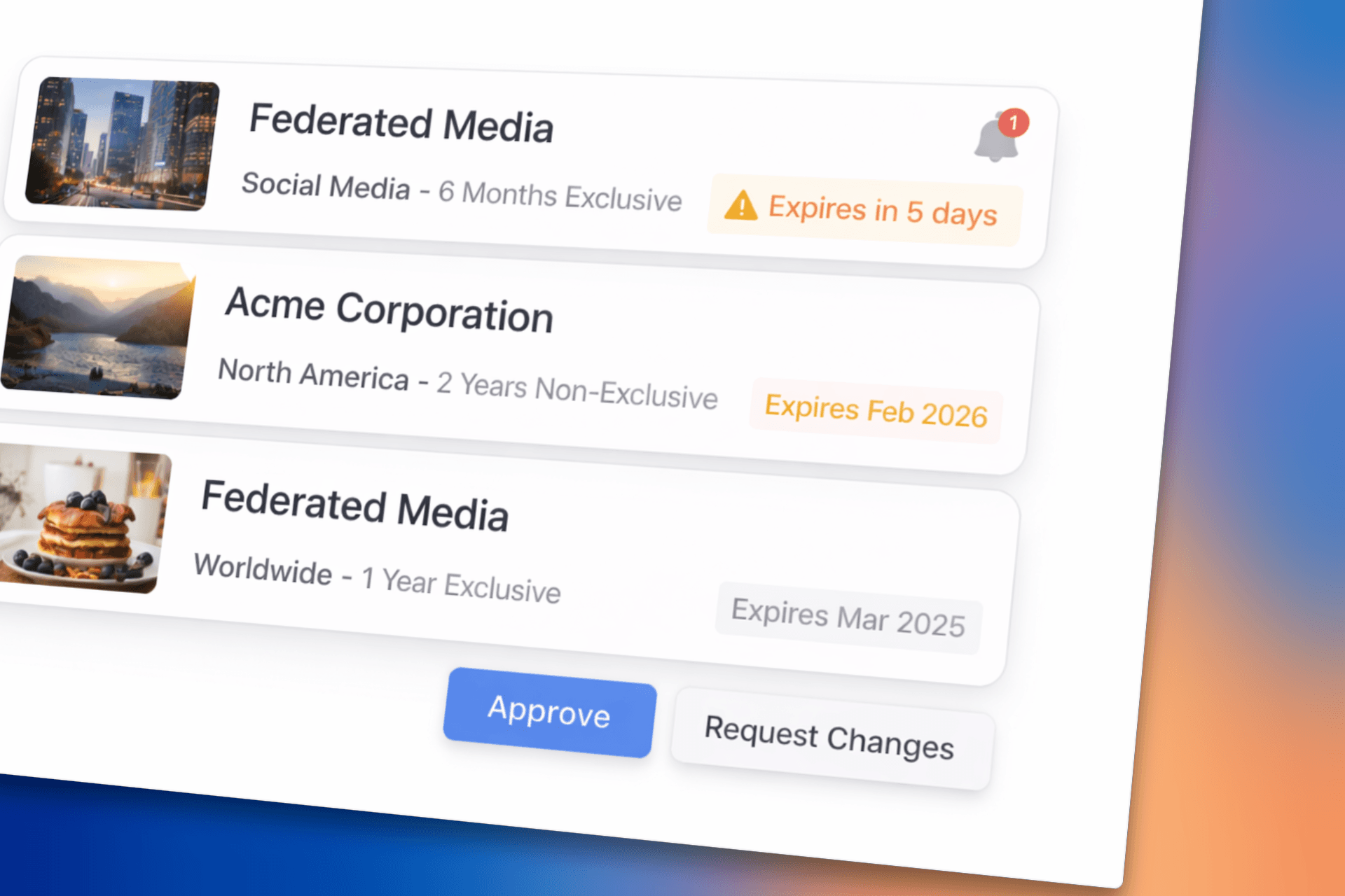 StudioLedger image license tracking with usage details and expiration dates.